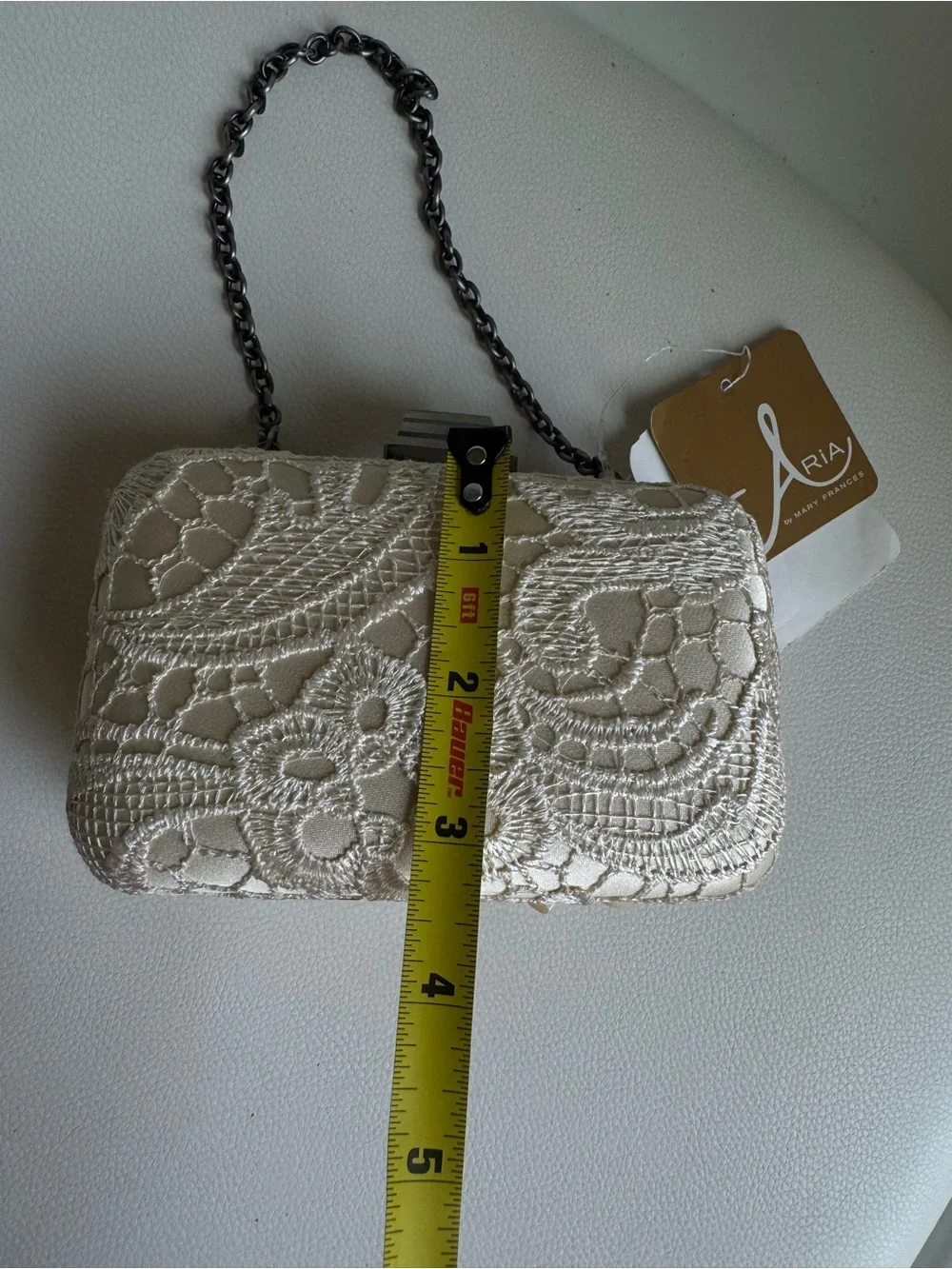 Aria by Mary Frances Ivory Floral Lace Clutch 3D Flowers Bridal Evening Bag NWT